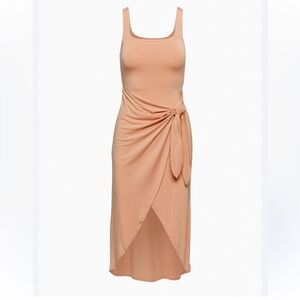 Aritiza Wilfred Saturn midi dress wrap skirt dusty pink asymetrical bottom M